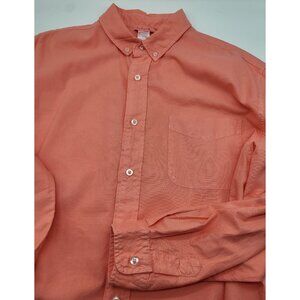 FRESH PRODUCE Womens LG Oxford Shirt Coral Orange Minimalist Long Sleeve Beach